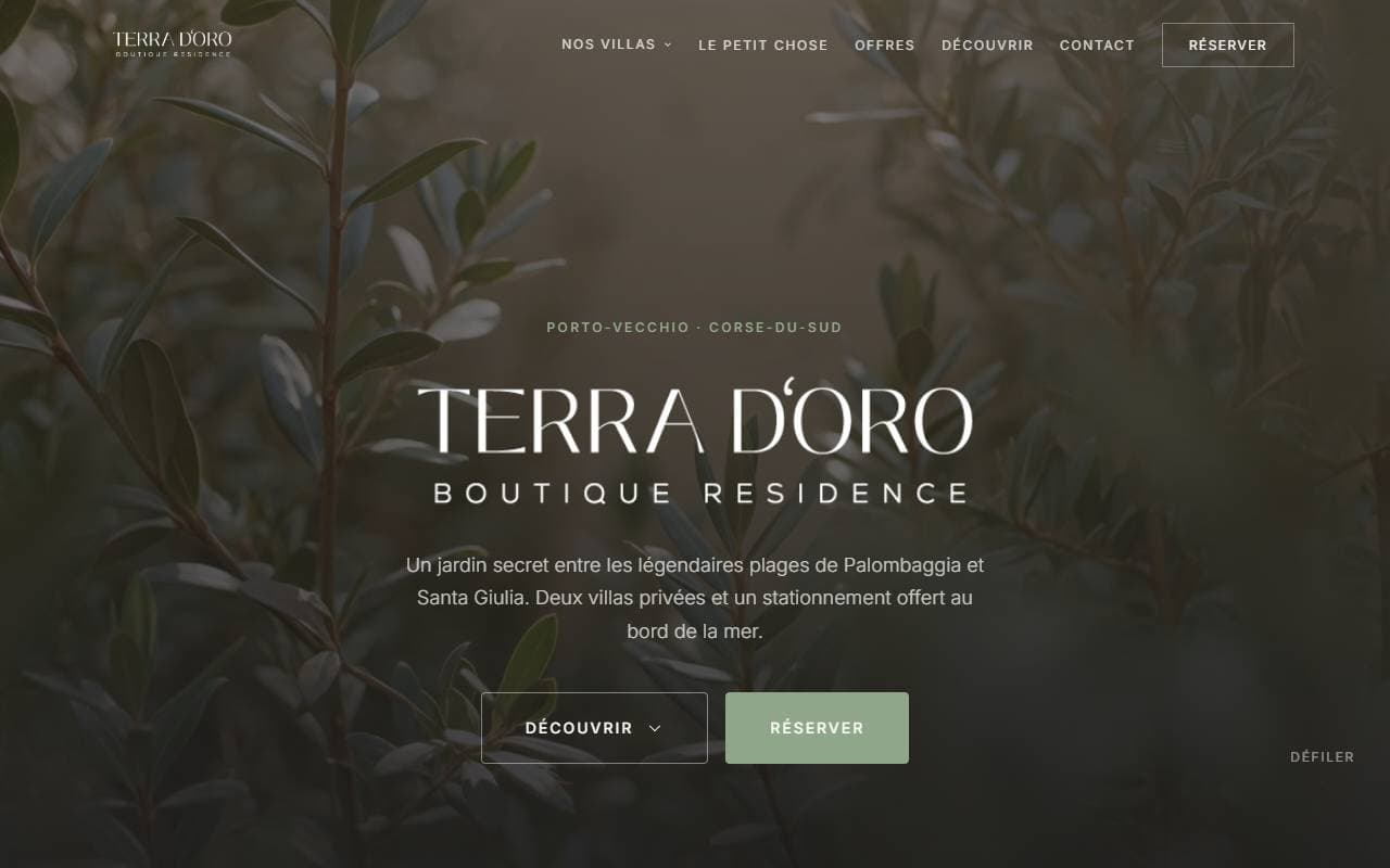 Réalisation web — Terra d'Oro, Porto-Vecchio